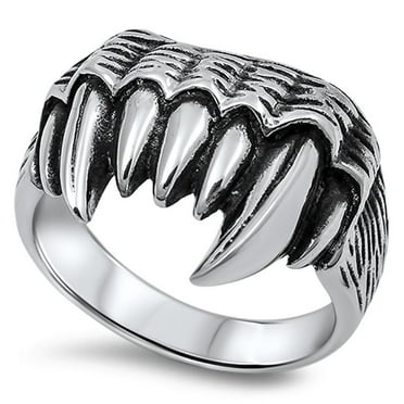 Stainless Steel Silver-Tone Brown Evil Eye Jaw Ring Band Stainless Steel Silver-Tone Brown Evil Eye Jaw Ring Band